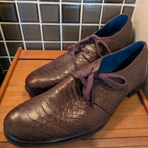 NWOT FLUEVOG The Headliners Gable (Faux Python) Leather Derby,8
